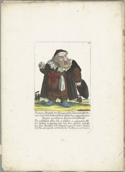 De joodse dwerg Natan Hirschl、1710年頃 ナタン・ヒルシュル、プラハユダヤ教の霊長類、そしてフーブライ法を承認したピューペンマイスター、彼の学校の服で（オブジェクトのタイトル） Il Callotto resurcitato または 新しく家具付きの Zwerchen キャビネット (se 作： Martin Engelbrecht (attributed to)