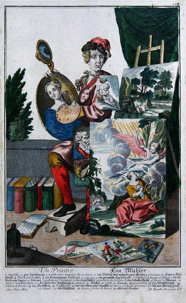 ある画家、1735年頃（彩色済み彫刻） 作： Martin Engelbrecht