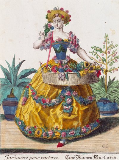 マルティン・エンゲルブレヒト（1684-1756）の「Assemblage des nouveau manouvries habilles」からの版画「庭師」（ドイツ 作： Martin Engelbrecht