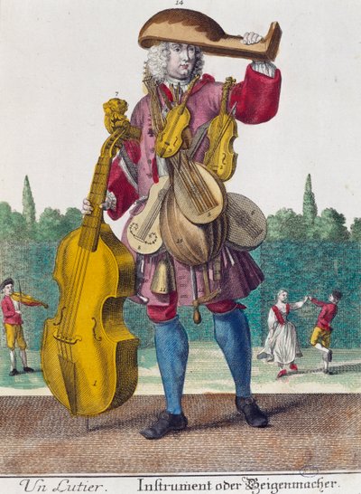 リュート奏者、マルティン・エンゲルブレヒト（1684-1756）の「Assemblage des nouveau manouvries habilles」の版画、ドイツ 作： Martin Engelbrecht