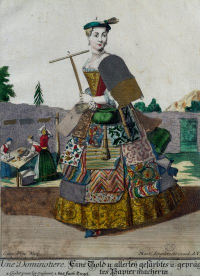 色紙の製造者、「Assemblage des nouveau manouvries habilles Martin Engelbrecht（1684-1756）」の刻印、ドイツ 作： Martin Engelbrecht