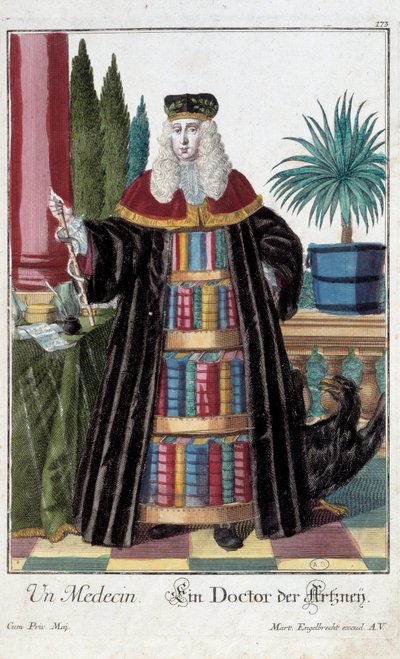 メチエ。医者。マーティン・エンゲルブレヒト（1684-1756）のエングレーヴィング、18世紀、ドイツ。パリ、装飾美術 作： Martin Engelbrecht