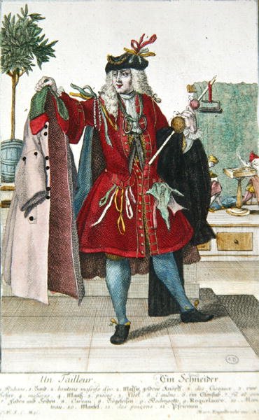 1735年頃の「仕立て屋」（カラーエングレービング） 作： Martin Engelbrecht