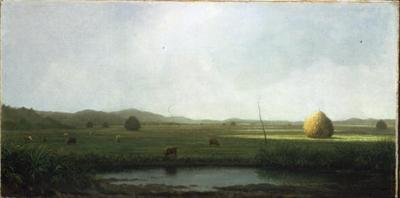 マーシュの風景。干し草の鞍のそばにいる牛（油彩・キャンバス） 作： Martin Johnson Heade