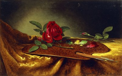 パレット上のバラ、1880インチ 作： Martin Johnson Heade