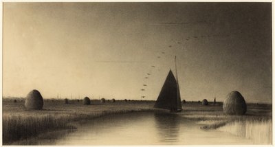 ニューベリー マーシュの帆船と干し草の山 作： Martin Johnson Heade