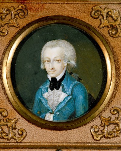 オーストリア、作曲家ヴォルフガング・アマデウス・モーツァルト（1756～1791）の肖像、1773年頃（象牙に細密画） 作： マーティン・ノラー