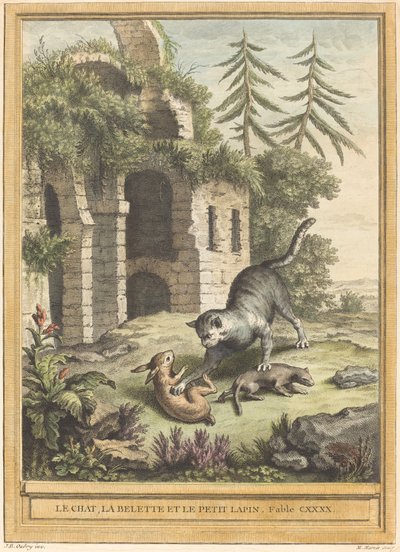 Le chat, la belette et le petit lapin (猫、イタチ、ウサギ) 作： Martin Marvie after Jean Baptiste Oudry