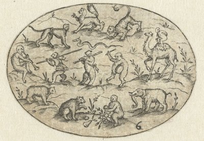 14匹の動物が描かれた楕円形 Nev Thier Bvechlein (シリーズタイトル) 作： Martin Pleginck
