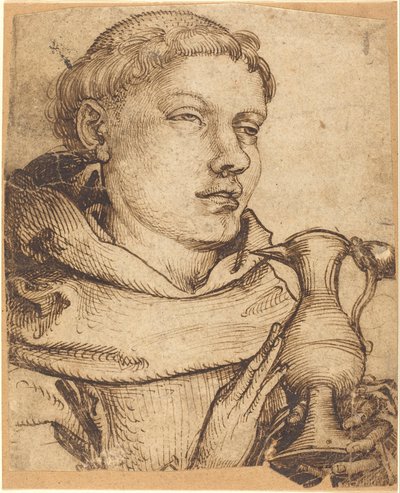 聖体拝領を手伝う修道士の胸像 作： Martin Schongauer
