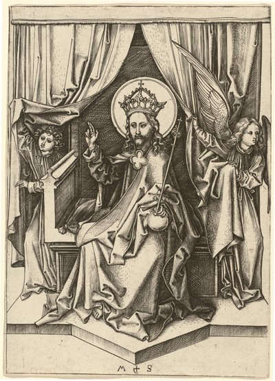 2 人の天使とともに即位するキリスト 作： Martin Schongauer