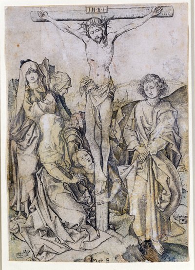 十字架上のキリスト、聖母と聖ヨハネ（彫刻） 作： Martin Schongauer
