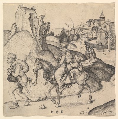 市場に行く農民家族、ca。 1435-1491。 作： Martin Schongauer