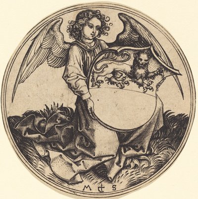 天使に抱かれた獅子の盾 作： Martin Schongauer