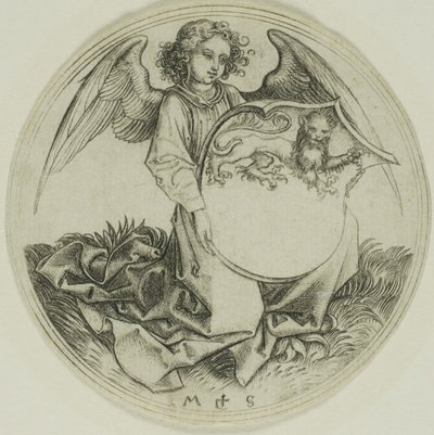 天使に抱かれた獅子の盾 作： Martin Schongauer