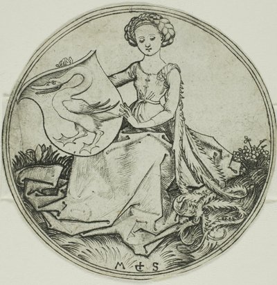 坐る婦人が持つ白鳥の盾 作： Martin Schongauer