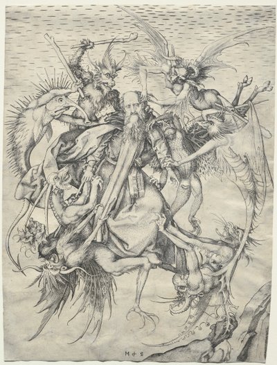 1400年代、悪魔に苦しめられた聖アントニウス。 作： Martin Schongauer