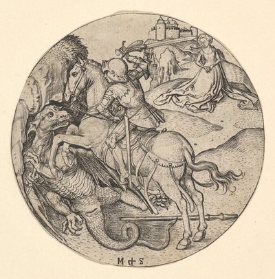 聖ジョージ、ドラゴンを倒す1435-1491。 作： Martin Schongauer