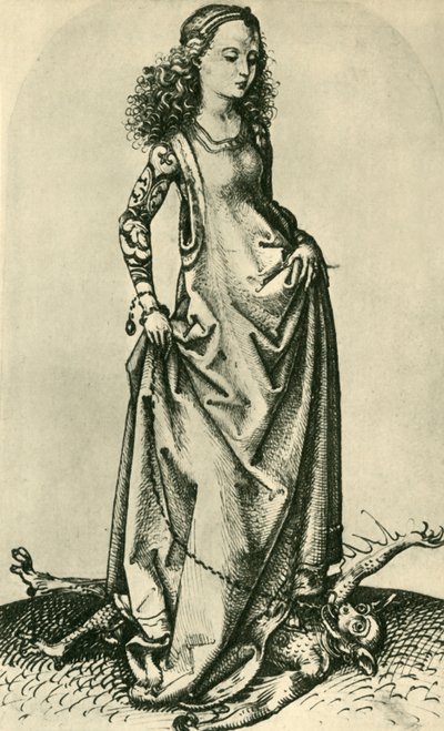 悪魔を踏みにじるセントマーガレット、15世紀半ばから後半、1943年。 作： Martin Schongauer
