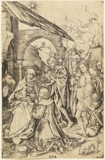 魔術師の崇拝 作： Martin Schongauer