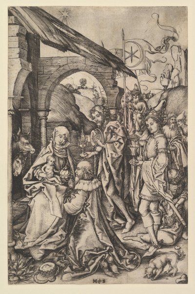 賢者の礼拝、ca。 1435-1491。 作： Martin Schongauer