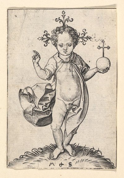 オーブを持つキリストの子供、1469年-1482年。 作： Martin Schongauer