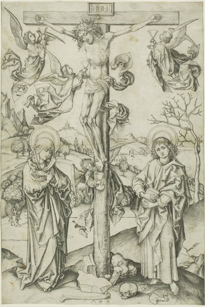 四人の天使と磔刑 作： Martin Schongauer