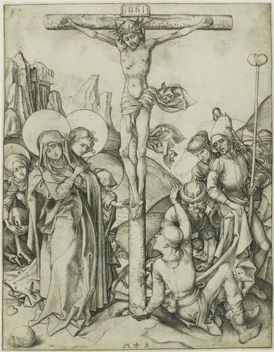 聖女、聖ヨハネ、ローマ兵と磔刑 作： Martin Schongauer