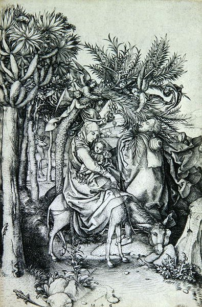 エジプトへの逃避行」（エングレービング） 作： Martin Schongauer