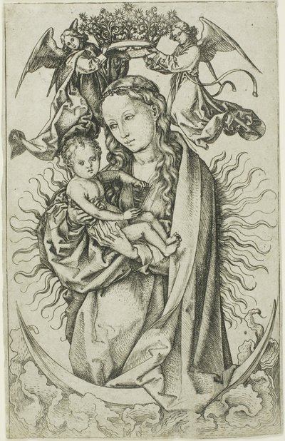 二人の天使が戴冠する三日月上のマドンナ 作： Martin Schongauer