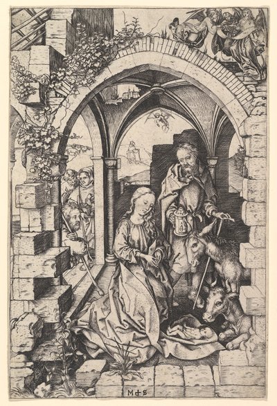 1435年から1491年頃の「キリストの降誕」。 作： Martin Schongauer