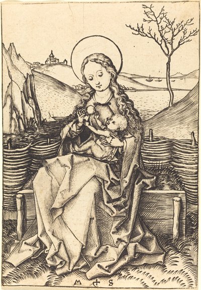 芝生のベンチの聖母子 作： Martin Schongauer