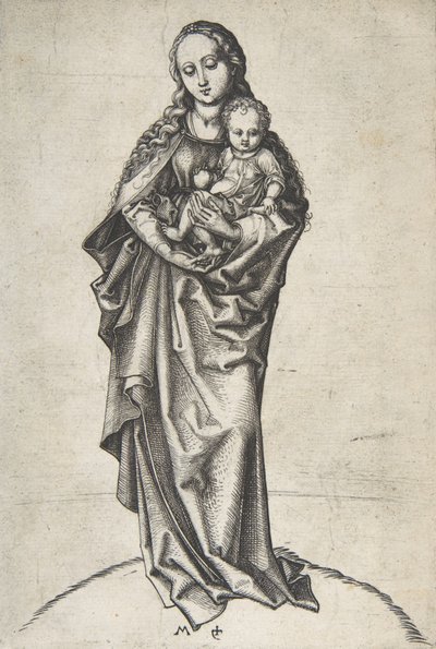 リンゴを持った聖母子像、1475年頃。 作： Martin Schongauer
