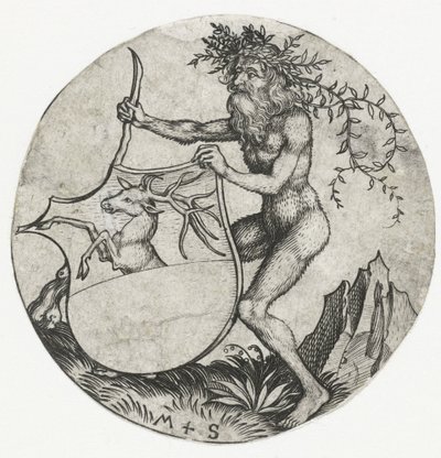 棍棒を持った野生の男が持つ鹿の紋章 紋章付きフィギュア（連載タイトル） 作： Martin Schongauer