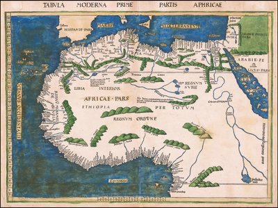 マルティン・ヴァルトゼーミュラーによる1513年の北アフリカと西アフリカの地図 作： マーティン・ヴァルトゼーミュラー