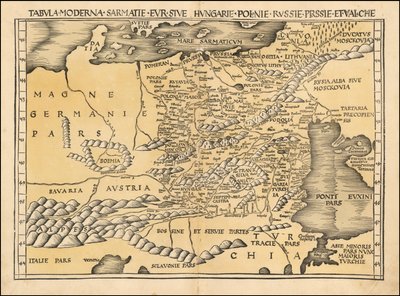 1513年、マルティン・ヴァルトゼーミュラーによるポーランド、バルト海、ハンガリー、東ヨーロッパの地図 作： マーティン・ヴァルトゼーミュラー