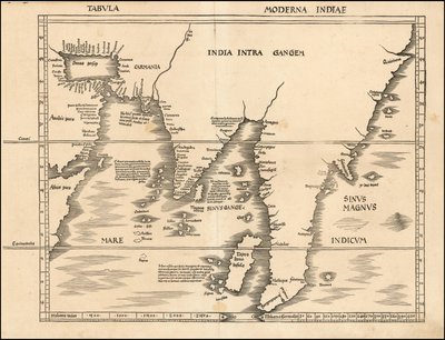 1513年、マルティン・ヴァルトゼーミュラーによる南アジアと東南アジアの地図 作： マーティン・ヴァルトゼーミュラー