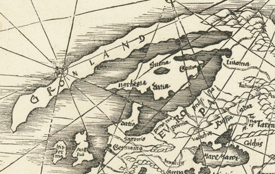 1513年、グリーンランドとスカンジナビアを結ぶ北海の地図 作： マーティン・ヴァルトゼーミュラー