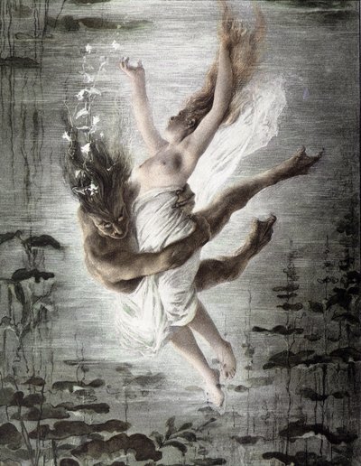 若い女性を誘拐する海の怪物（14299の詳細）、「「Allegorien」」、Martin Gerlach、c。 1900年。 作： Martin senior Gerlach