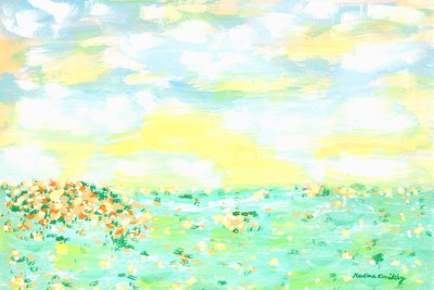 花の草原と黄色いアプリコットの曇り空 作： Martina Konitzky