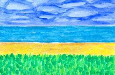 ターコイズブルーの海に黄色の砂浜 作： Martina Konitzky