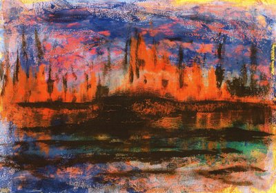 夕方のスカイラインの水の反射 作： Martina Konitzky