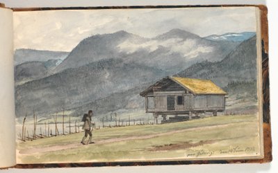 キャビンとハイカーのいる山の風景 作： Martinus Rørbye