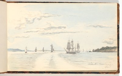 船のある海岸の風景 作： Martinus Rørbye