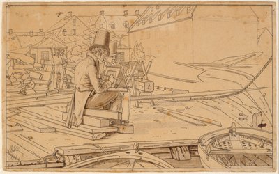 造船所で絵を描くアーティスト 作： Martinus Rørbye