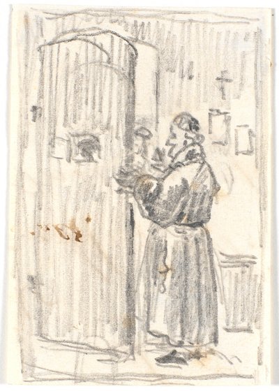半分開いたドアの聖職者 作： Martinus Rørbye