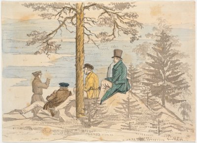 ホルメコーレンからの眺めを眺める 4 人の男性 作： Martinus Rørbye