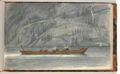 手漕ぎボートのあるフィヨルドの風景。 クレーデレン、ノルウェー 作： Martinus Rørbye