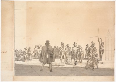 絵画「評議会と裁判所での逮捕者」の予備研究。 作： Martinus Rørbye