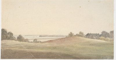 背景に水がある風景と家 th. 作： Martinus Rørbye